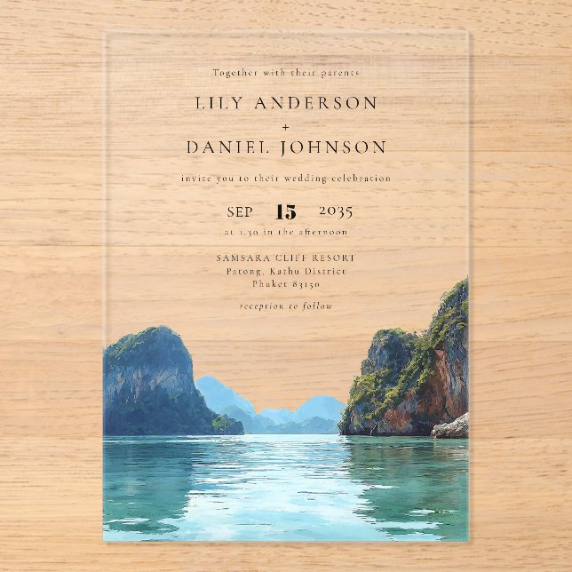 Invitations En Acrylique Phuket Thailand Watercolor Destination Wedding (Recto)