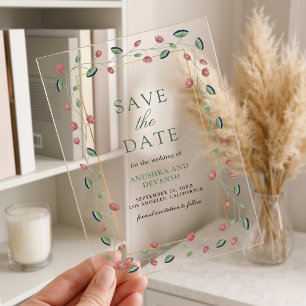 Invitations En Acrylique Pichwai Lotus Vine Mariage Indien Save the Date