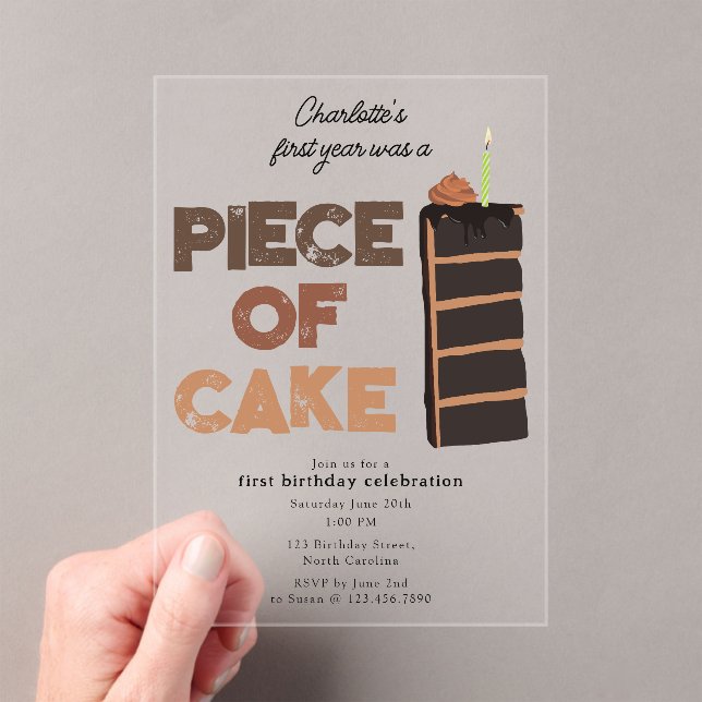 Invitations En Acrylique Piece of Cake Invite 1st  First Birthday Cute (In situ (ordinateur de poche))
