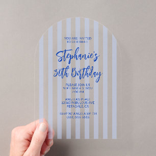 Invitations En Acrylique Pinceau à rayures bleues pour 30e anniversaire