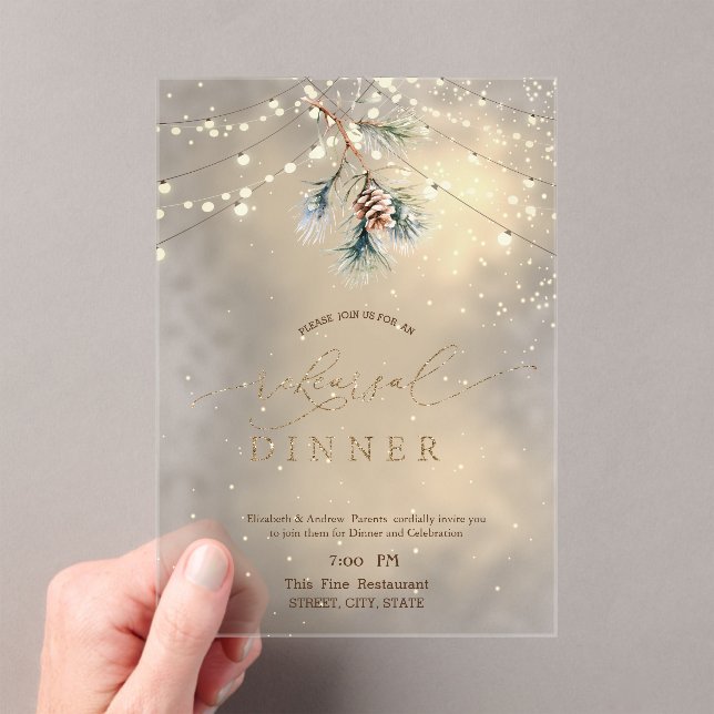 Invitations En Acrylique Pinecone String Lights Winter Rehearsal Dinner (In situ (ordinateur de poche))