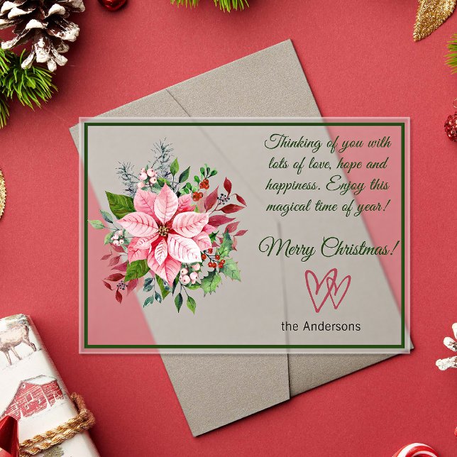 Invitations En Acrylique Pink and Green Poinsettia Frosted Christmas Card (Créateur téléchargé)