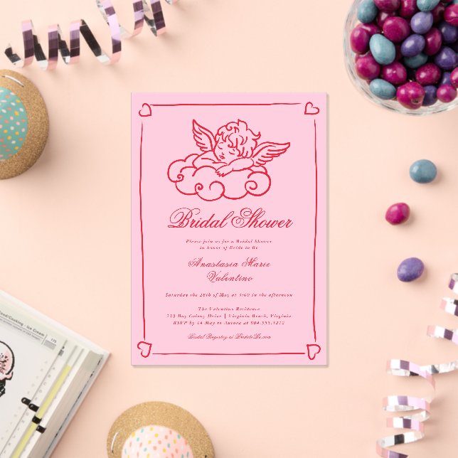 Invitations En Acrylique Pink and Red Cherub Whimsical Bridal Shower  (Insitu (Célébration))