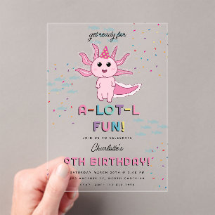 Invitations En Acrylique Pink Axolotl Enfants mignonne Salamander Anniversa