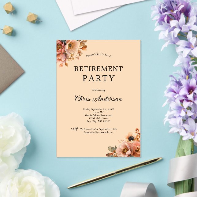 Invitations En Acrylique Pink Beige Floral Elegant Modern Retirement Party (Insitu (Mariage))