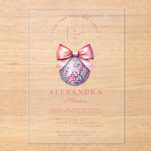 Invitations En Acrylique Pink Bow Disco Ball Party