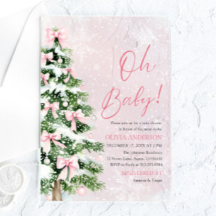 Invitations En Acrylique Pink Bow Girl Christmas Tree Oh Baby Baby shower
