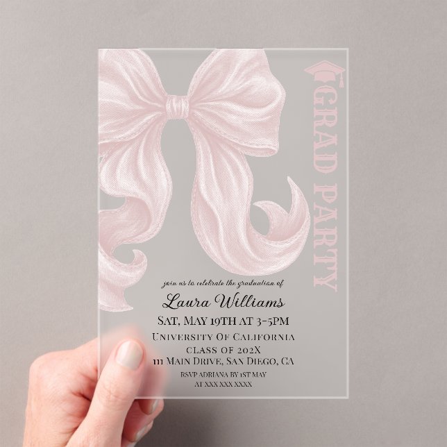 Invitations En Acrylique Pink Bow Graduation (In situ (ordinateur de poche))