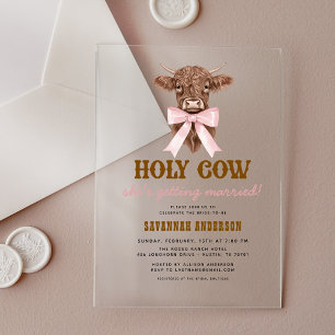 Invitations En Acrylique Pink Bow Holy Cow Western Cowgirl Fête des mariées