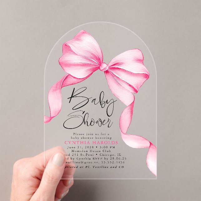 Invitations En Acrylique Pink Bow mignon bébé Baby shower fille (In situ (ordinateur de poche))