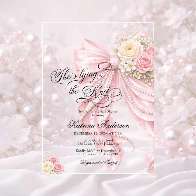 Invitations En Acrylique Pink Bow She's Tying the Knot Bridal Shower (Créateur téléchargé)
