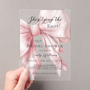 Invitations En Acrylique Pink Bow She's Tying the Knot Fête des mariées