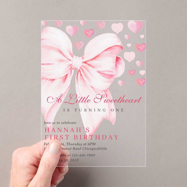Invitations En Acrylique Pink Bow Un Peu Chéri Premier Anniversaire (Créateur téléchargé)