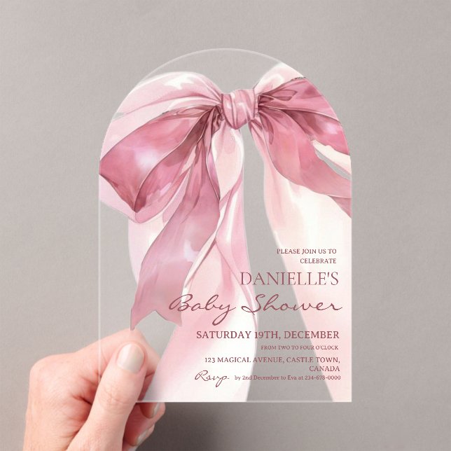Invitations En Acrylique Pink Coquette Bow Baby Girl Shower (In situ (ordinateur de poche))