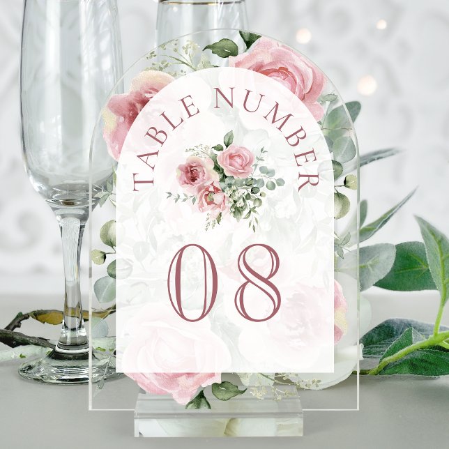 Invitations En Acrylique Pink Floral Arch Wedding Acrylic Table Number (Créateur téléchargé)