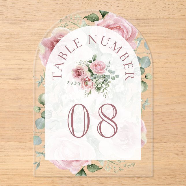 Invitations En Acrylique Pink Floral Arch Wedding Acrylic Table Number (Recto)