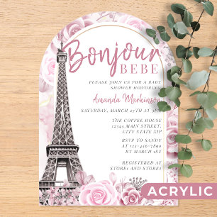 Invitations En Acrylique Pink Gold Floral Bonjour Bebe Baby shower