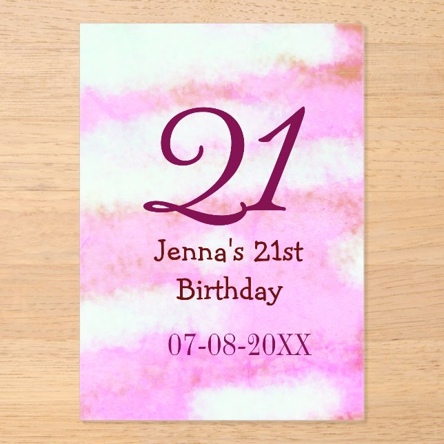 Invitations En Acrylique Pink green pastel 21st birthday simple name date g (Recto)