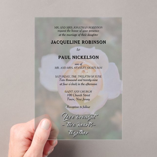 Invitations En Acrylique Pink Rose Bride and Groom Photo (In situ (ordinateur de poche))