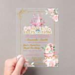 Invitations En Acrylique Pink Royal Castle Princess Tea Party 4e anniversai<br><div class="desc">ÉDITABLE Pink Royal Castle Princess Tea Party 4e anniversaire Acrylique Invitation Élégante Tea Party Princess Birthday Gold Frame Anniversaire Invitation Son Royal Birthday Tea Cup Floral Anniversaire Invitation</div>