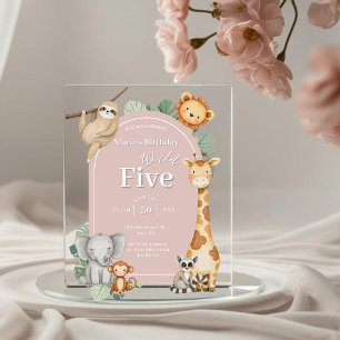 Invitations En Acrylique Pink Tropical Jungle Safari Animaux anniversaire