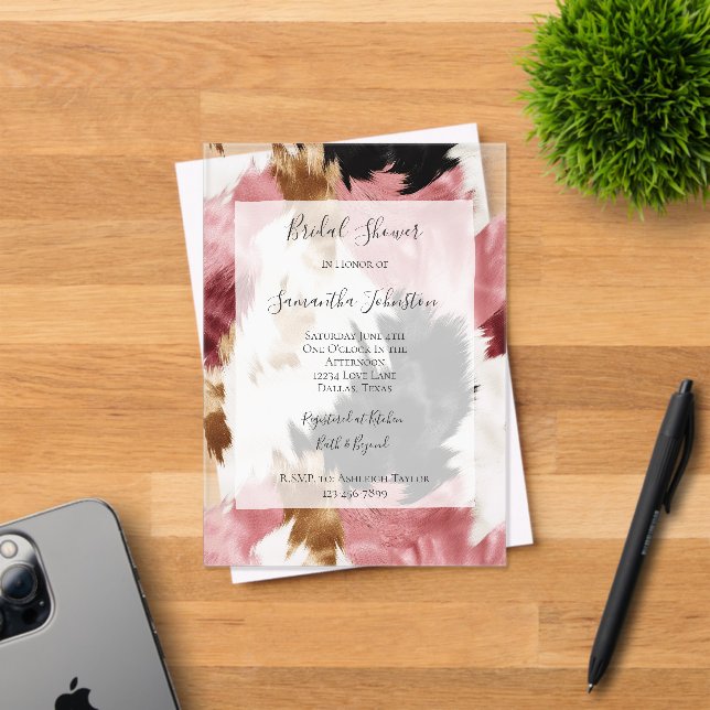 Invitations En Acrylique Pink White Gold Black Abstract Bridal Shower (Insitu (Carte d'invitation))