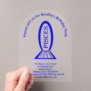 Invitations En Acrylique Pisces Star Sign Fish Custom Anniversaire Party