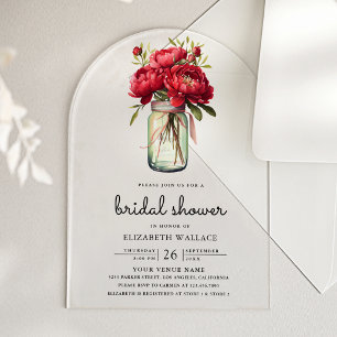 Invitations En Acrylique Pivoine rouge Fleur Jar Mason Mariage