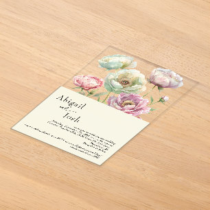 Invitations En Acrylique Pivoines aquarelle vintage mariage moderne