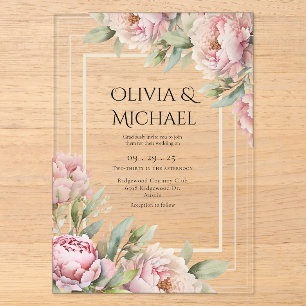 Invitations En Acrylique Pivoines Elegant Mariage Rose Pale