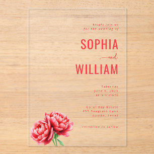 Invitations En Acrylique Pivoines Florales Noires Élégantes