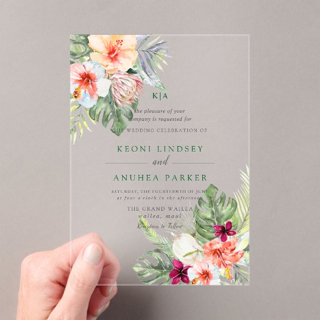 Invitations En Acrylique PixDezines Fleurs de Paradis Tropical Feuillage (In situ (ordinateur de poche))
