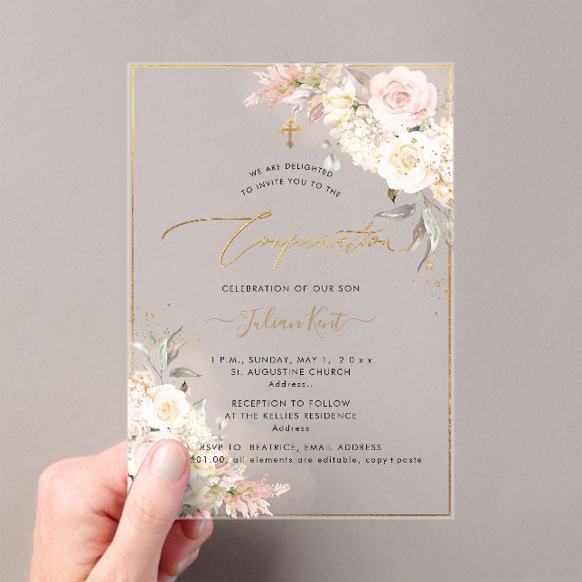 Invitations En Acrylique PixDezines H2 Blush Cream Roses Confirmation (In situ (ordinateur de poche))