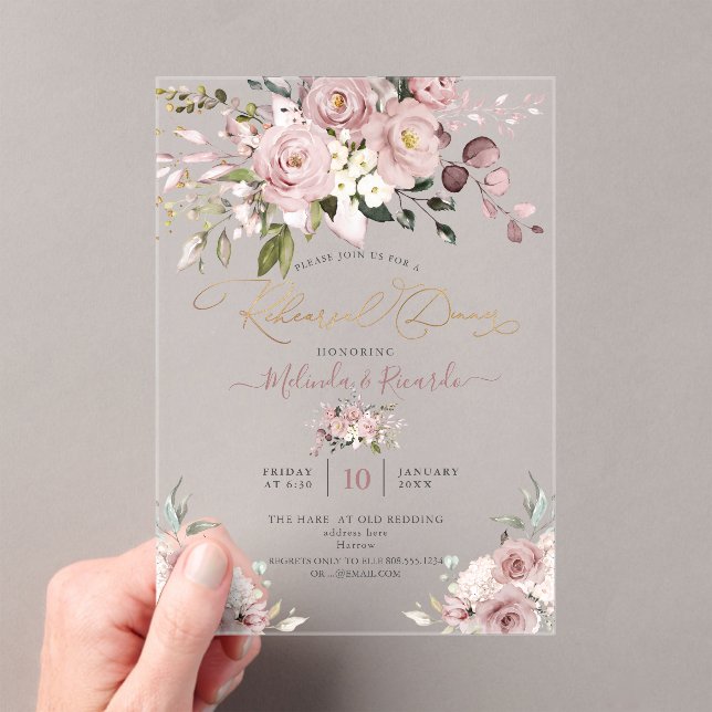 Invitations En Acrylique PixDezines H2 Fleurs Roses Poussiéreuses Hydrangea (In situ (ordinateur de poche))