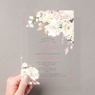 Invitations En Acrylique PixDezines H2 Hydrangeas Roses Fines Baptême