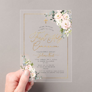 Invitations En Acrylique PixDezines H2 Roses Fuschées Première Sainte Commu