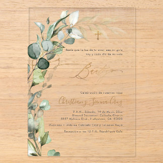 Invitations En Acrylique PixDezines H2 Verdure Gomme Foliage Bautizo