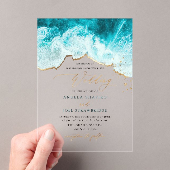 Invitations En Acrylique PixDezines Marine Waves Shoreline Beach Wedding (In situ (ordinateur de poche))