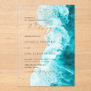 Invitations En Acrylique PixDezines Vagues Marines Rivage Mariage sur la Pl