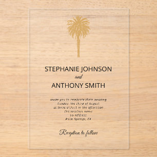 Invitations En Acrylique Plage tropicale Gold Palm Tree Destination Mariage