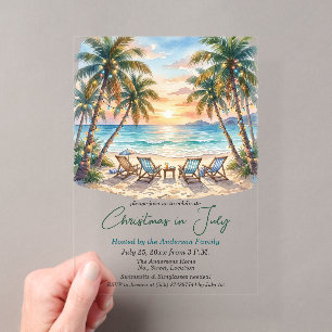 Invitations En Acrylique Plages exotiques et palmiers Noël en juillet