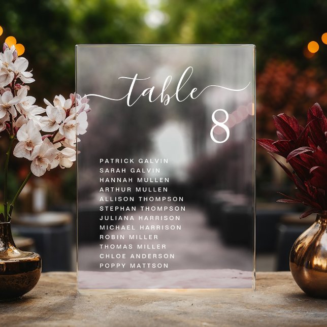 Invitations En Acrylique Plan de table de mariage chic écriture blanche (Créateur téléchargé)