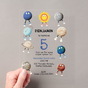 Invitations En Acrylique Planètes et le système solaire pour l'anniversaire