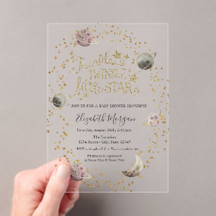 Invitations En Acrylique Planètes, Etoiles d'orBaby shower Twinkle