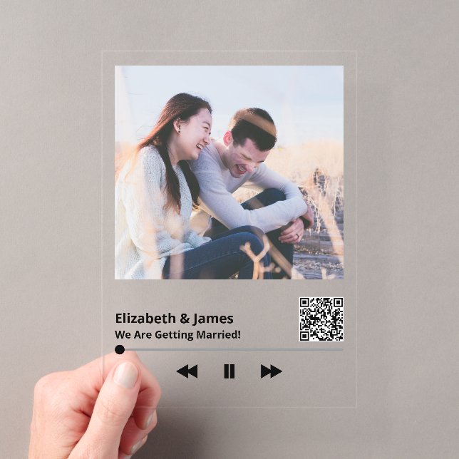 Invitations En Acrylique Plaque de code QR de musique de photo de couple un (In situ (ordinateur de poche))