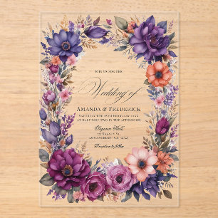 Invitations En Acrylique Plum, gris, cuivre et Dusty Rose Mariage floral