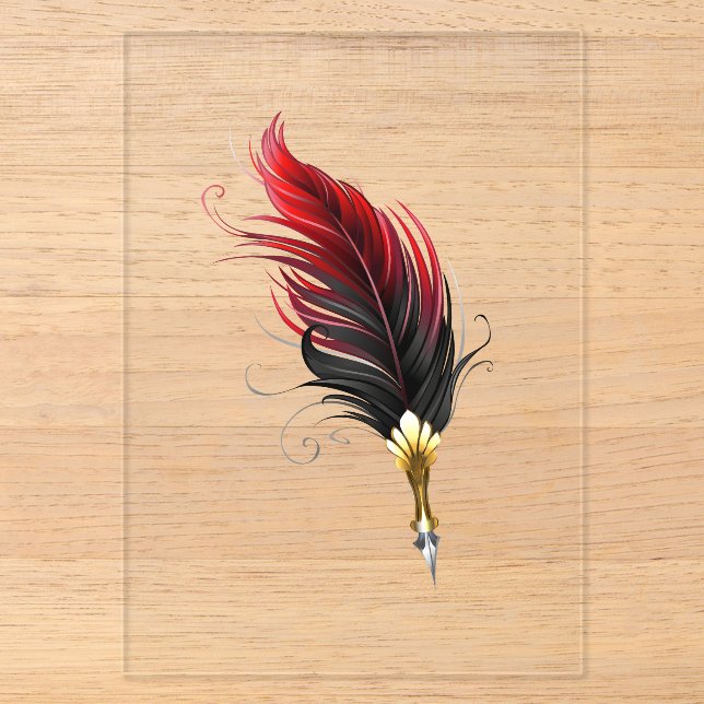 Invitations En Acrylique Plume rouge avec pointe en or (Recto)