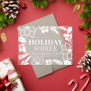 Invitations En Acrylique Poinsettia & Berry White Holiday Soirée Party