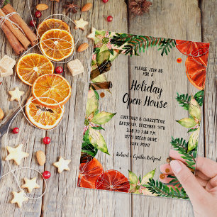 Invitations En Acrylique Poinsettia et Oranges Noël