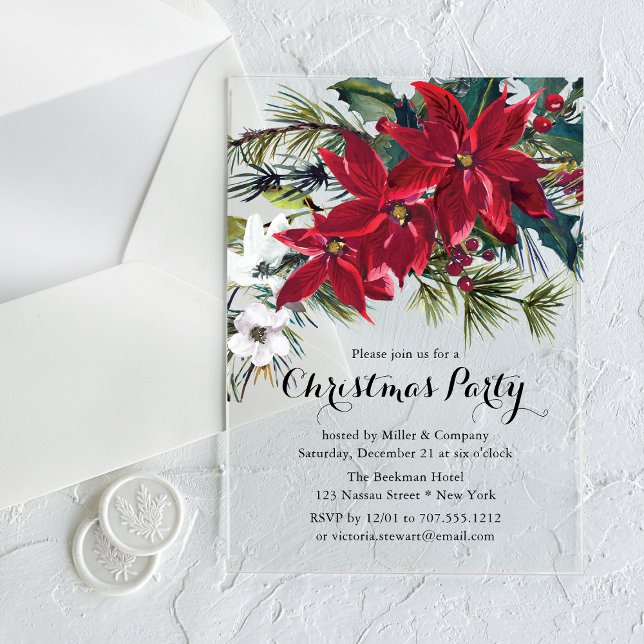 Invitations En Acrylique Poinsettia Fête Florale Fête de Noël Société (Créateur téléchargé)
